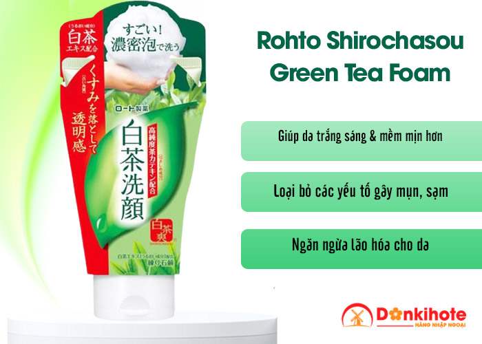 Sữa rửa mặt xanh Rohto Shirochasou Nhật